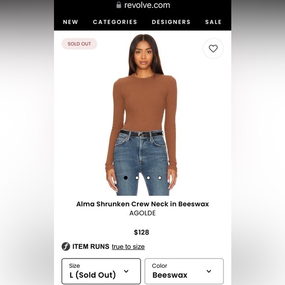 Agolde Alma Shrunken Long Sleeve in Beeswax - Picture 1 of 5